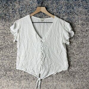 Sim & Sam Women's Large Blouse White Short Sleeve Solid Button Down V-Neck